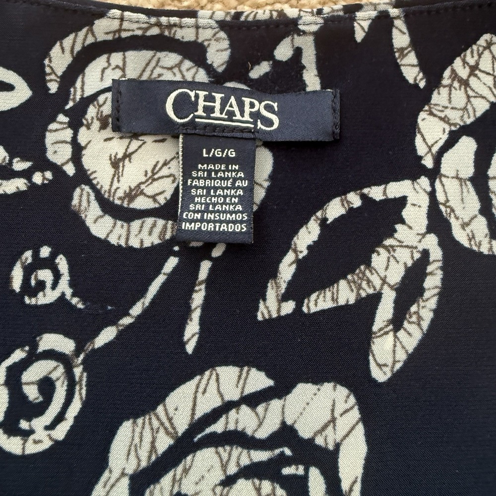 Chaps Maxi Dress Womens Large Navy Blue Floral Faux Wrap V-Neck Sleeveless - Picture 6 of 11
